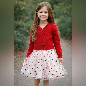 Valentine’s Day Cardigan with Heart Print Skirt